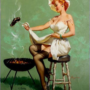 Pin Up Girl BBQ Sausage Metal Sign - Pin Up Girl Metal Wall Sign - Vintage Wall Sign | Retro Sign | Wall Art