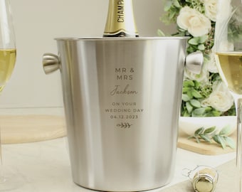 Personalised Free Text Design Stainless Steel Ice Bucket - Ideal Anniversary or Wedding Gift