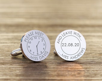 Personalised Engraved Meet Miss . . . Leave with Mrs . . . Silver Cufflinks - Wedding Cufflinks, Groom Cufflinks, Gifts for Him