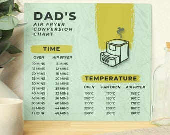 Personalised Air Fryer Chart Glass Chopping Board/Worktop Saver - Fathers Day, Mothers Day, Gift for Him, Gift for Her, Dad Gift, Mum Gift