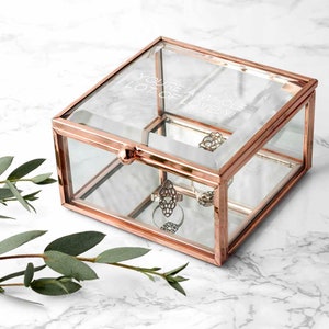 Personalised Rose Gold Glass Jewellery Box - Anniversary, Gift for Her, Mothers Day, Valentine Gift