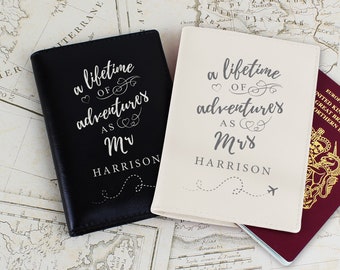 Personalised Lifetime of Adventures Couples Leather Passport Set - Wedding Gift, Anniversary Gift, Couples Gift, Mr and Mrs, Honeymoon Gift