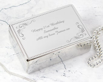 Personalised Rectangular Jewellery Box, Swirl Design Keepsake, Custom Engraved Gift for Her, Anniversary, Wedding, Mother’s Day