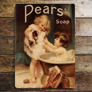 Pears Soap Bath Puppy Dog Bathroom Vintage Metal Wall Sign - Retro Sign, Wall Art, Vintage Bathroom Sign