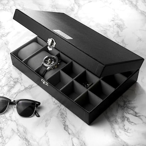 Gepersonaliseerde doos horloge en manchetknopen - cadeau voor hem, vaderdagcadeau, jubileum, cadeau, verjaardagscadeau, cadeau man, cadeau vader