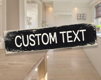 Personalised Custom Your Any Text Metal Black Long Sign Plaque - Add Your Own Text