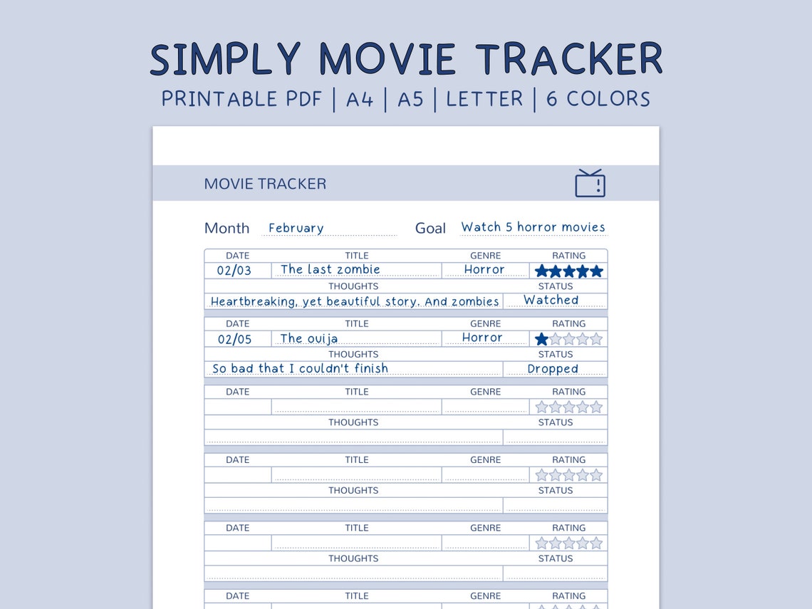 Printable Movie Tracker Watching List Movie Watching List - Etsy