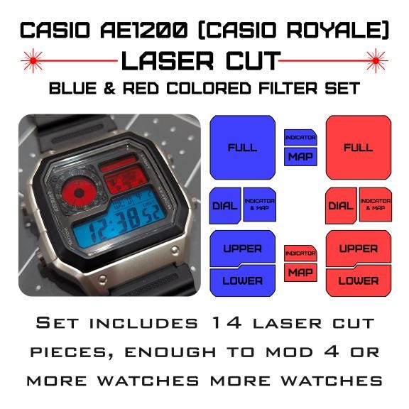 Casio AE1200 (casio Royale) Laser Cut Two Color Screen Filter Sets