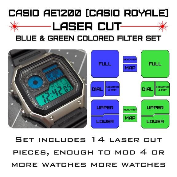 Casio AE1200 (Casio Royale) レーザーカットカラースクリーン