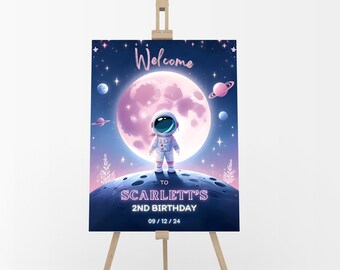 Two the Moon Birthday Welcome Sign: Girl Second Birthday (24 x 36 inch) (Editable Template)