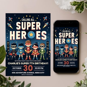 Editable Superhero Birthday Invitation Template (Digital Download)