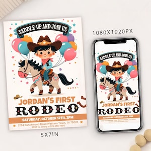 Editable First Rodeo Birthday Invitation: Cowboy Evite Template (Digital)