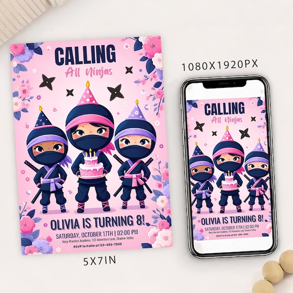Plantilla de invitación de cumpleaños de Ninja Girl: Fiesta de Karate de Evite (Descarga digital)