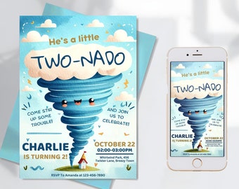 Twonado 2nd Birthday Invitation: Editable Template (Digital Evite)