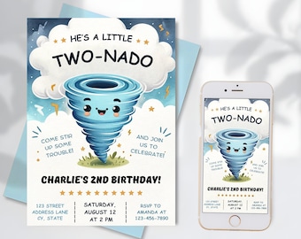 Editable Twonado 2nd Birthday Invitation Template (Digital Evite)