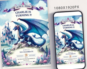 Editable Dragon Birthday Invitation: Fantasy Party Invite (Digital)