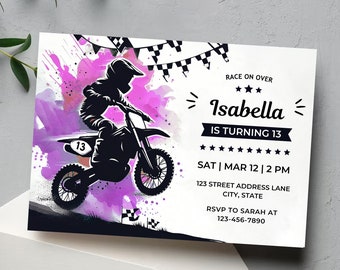 Girl Dirt Bike Birthday Invitation: Editable Motocross Party (Canva Template)