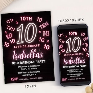 Bearbeitbare Mädchen 10. Geburtstag Party Einladung Vorlage, Digitale 10. Geburtstag Party Einladungen, elektronisches 10. Geburtstag Mädchen Mobile