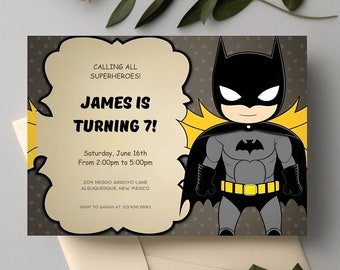 Bat Boy Birthday Invitation: Superhero Party, Editable Template (5x7" Canva)