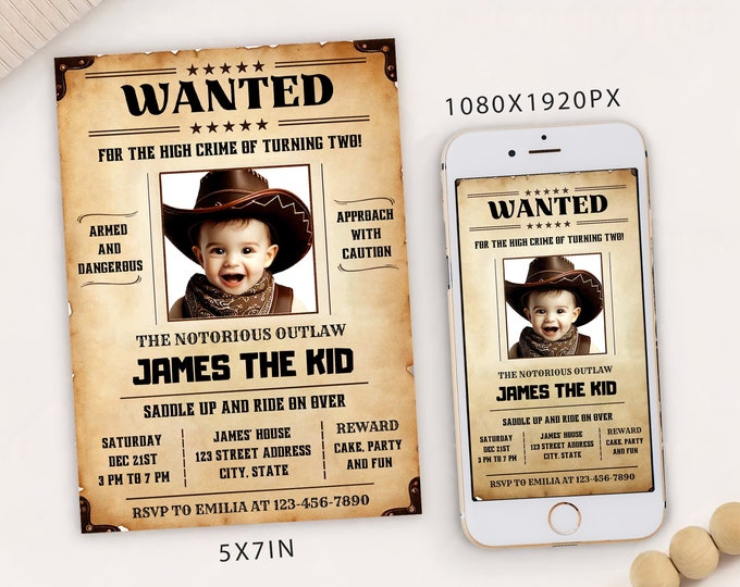 Wanted Poster Birthday Invitation: Wild West Cowboy Party (editable ...