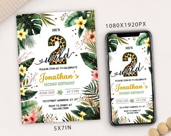 Two Wild Safari 2nd Birthday Invitation: Editable Template (Digital Download)
