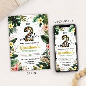 Editable Two Wild Boy Second Birthday Party Invitation Card Template, Digital Two Wild Birthday Invite, Boy 2nd Birthday Safari Mobile