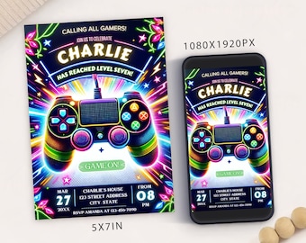 Modèle d'invitation de fête d'anniversaire de jeu : Gamer Evite (téléchargement numérique)