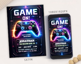 Modèle d'invitation à une fête d'anniversaire de jeu : contrôleur RVB (téléchargement numérique)