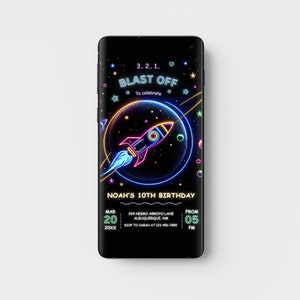 Neon Galaxy Birthday Invitation: Editable Space Evite (Digital Template)