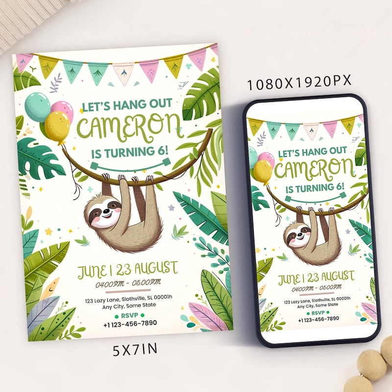 Sloth Birthday Template - Etsy UK