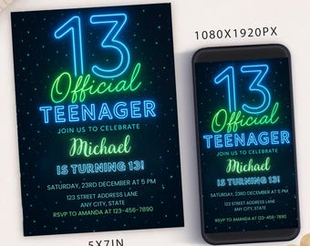 Editable 13th Birthday Party Invitation Template: Teenager Evite (Digital)