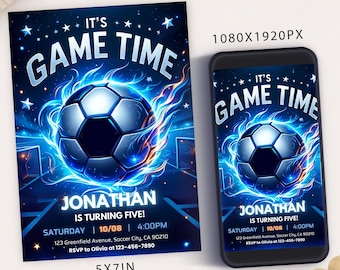 Bewerkbare sjabloon voetbalverjaardagsuitnodiging: Sports Party Evite (digitaal)