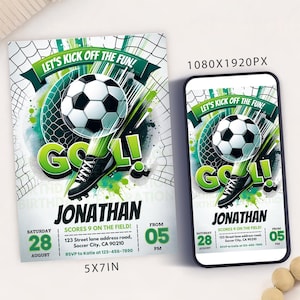 Bearbeitbare Geburtstagsfeier-Einladungskartenvorlage, digitaler Fußball-Geburtstag einladen, elektronischer Sport-Geburtstag Mobile Evite