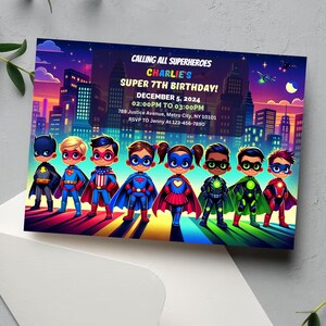 Editable Superhero Birthday Invitation: Kids Party Card (Canva Template)