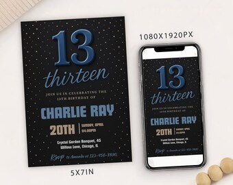 Editable Boy 13th Birthday Invitation Template: Digital Evite (Instant Download)