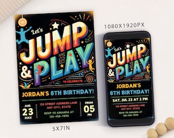 Editable Jump & Play Birthday Invitation: Trampoline Party Evite (Digital)
