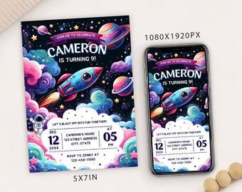 Editable Galaxy Birthday Invitation Template: Astronaut Evite (Digital Download)