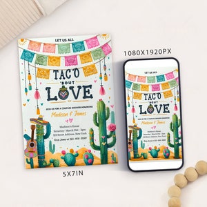 Convite para chá de casal Taco 'Bout Love Fiesta editável, Taco 'Bout Love Engagement Party Digital Fiesta Mexican Engagement Mobile Evite