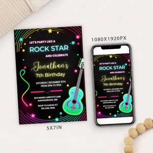 Rockstar Birthday Invitation Template: Music Guitar Party (Digital Download)