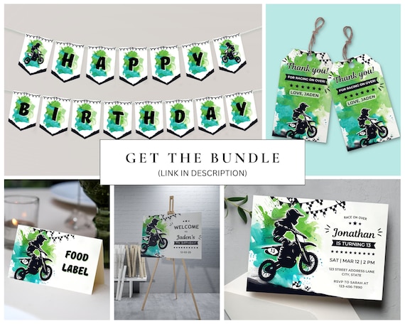 Grande bannière de joyeux anniversaire de motocross | Décoration de fournitures de fête d'anniversaire de motocross | Arrière-plan de fête d' anniversaire de motocross  15