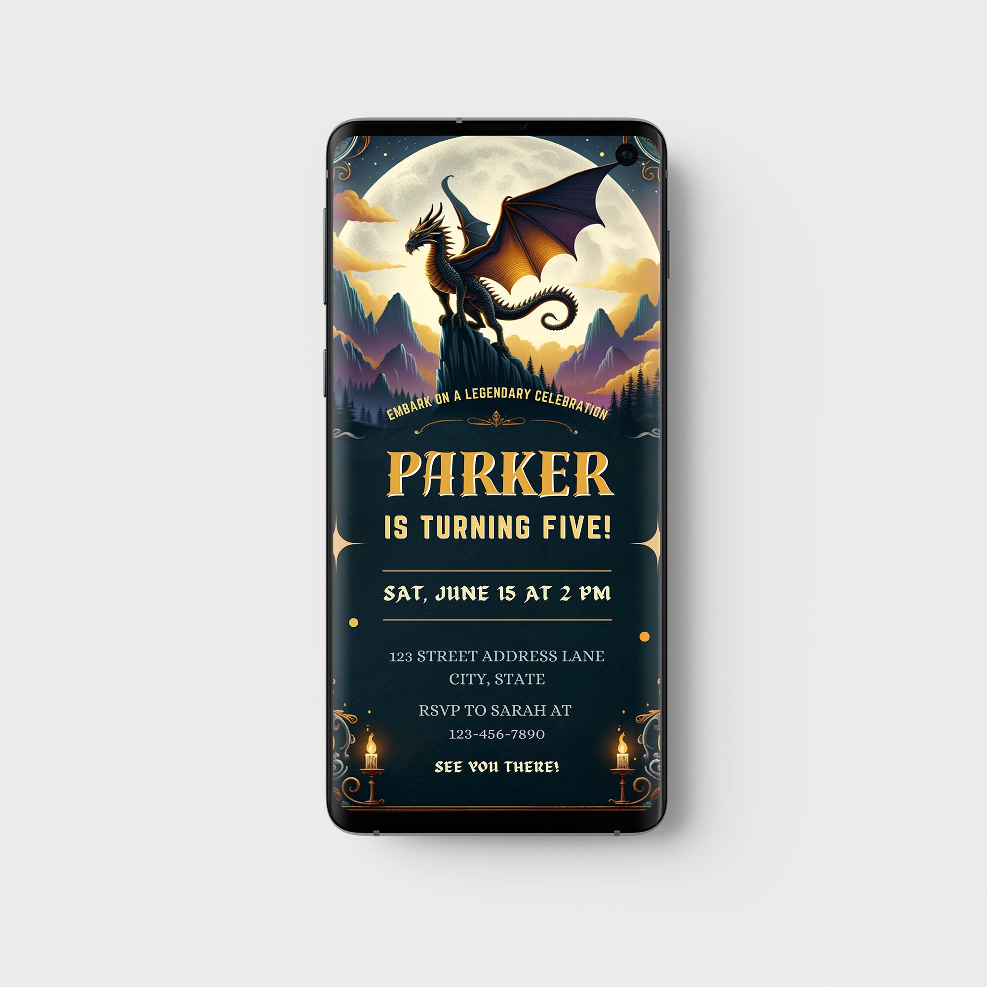 Editable Realistic Dragon Birthday Party Invitation Card Editable ...