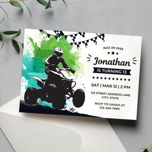Bearbeitbare ATV-Geburtstagseinladungskarte bearbeitbare Vorlage, ATV-Vierrad-Geburtstagseinladung, Geburtstag einladen, Quad-Party-Einladung