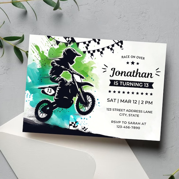 Dirt Bike Birthday Invitation: Motocross Party, Editable Template