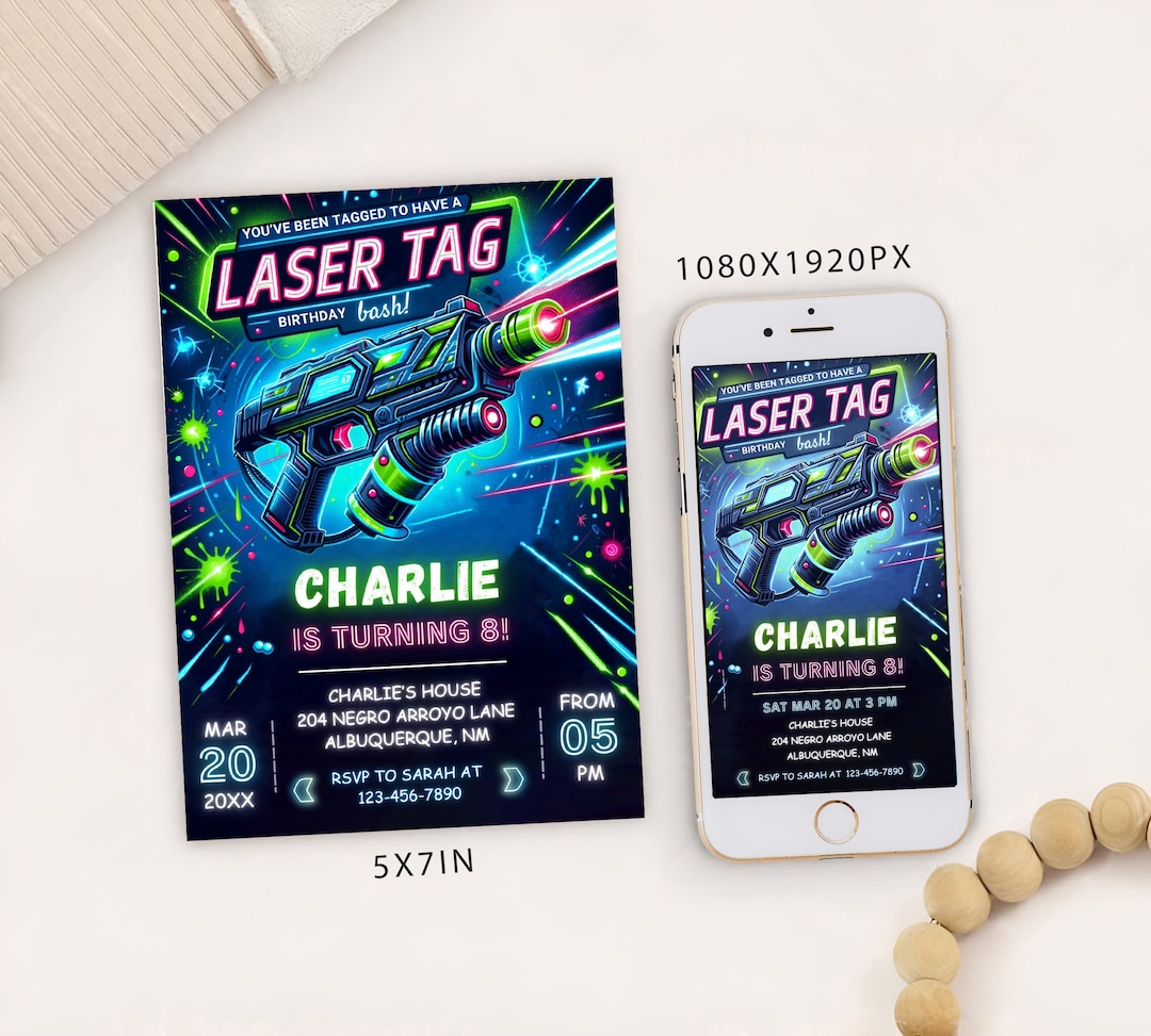 Editable Laser Tag Birthday Party Invitation Card Printable Template ...