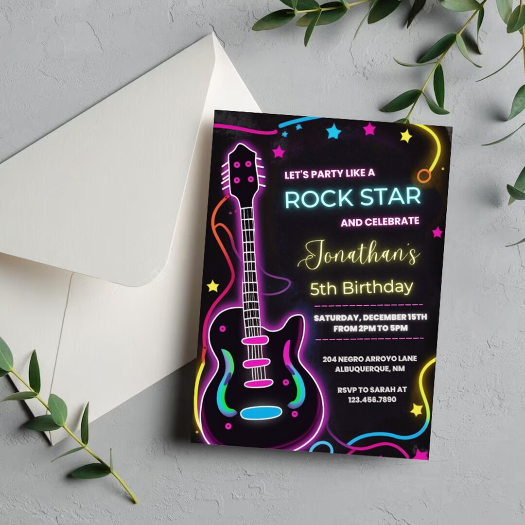 Editable Rockstar Birthday Party Invitation Card Canva Template, Music Birthday Party Invitation, Rock Star Artist Birthday Card Invitation - Etsy
