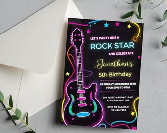 Editable Rockstar Birthday Party Invitation Card Canva Template, Music birthday party invitation, Rock star Artist birthday card invitation