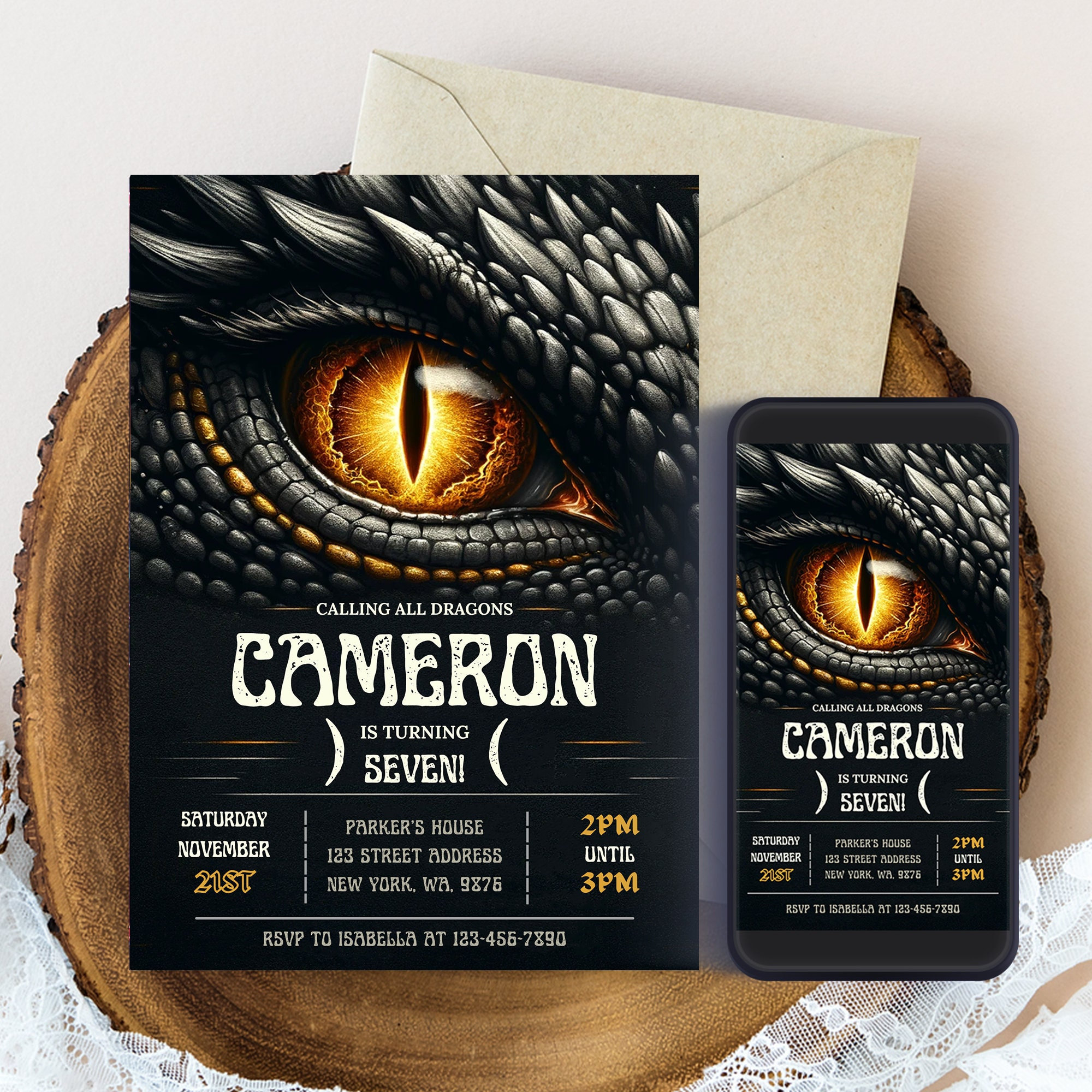 Editable Realistic Dragon Birthday Party Invitation Card Editable ...