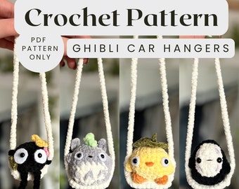 4 en 1 BUNDLE Ghibli Car Hanger Crochet Pattern Totoro, Otori Sama, Soot Sprite, No Face