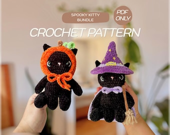 2in1 spooky themed kitten crochet pattern | pumpkin kitty & witchy kitty