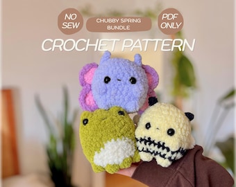 3in1 NO SEW chubby animal crochet pattern bundle / bee / butterfly/ frog